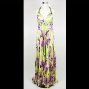 TIFFANY DESIGNS Green & purple beaded formal dress